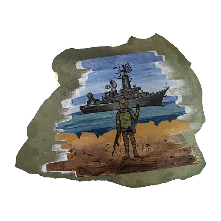 art painting on the base of covers of the transport and launch containers of the Ukrainian C-300 ANTI-MISSILE COMPLEXES. War memorabilia